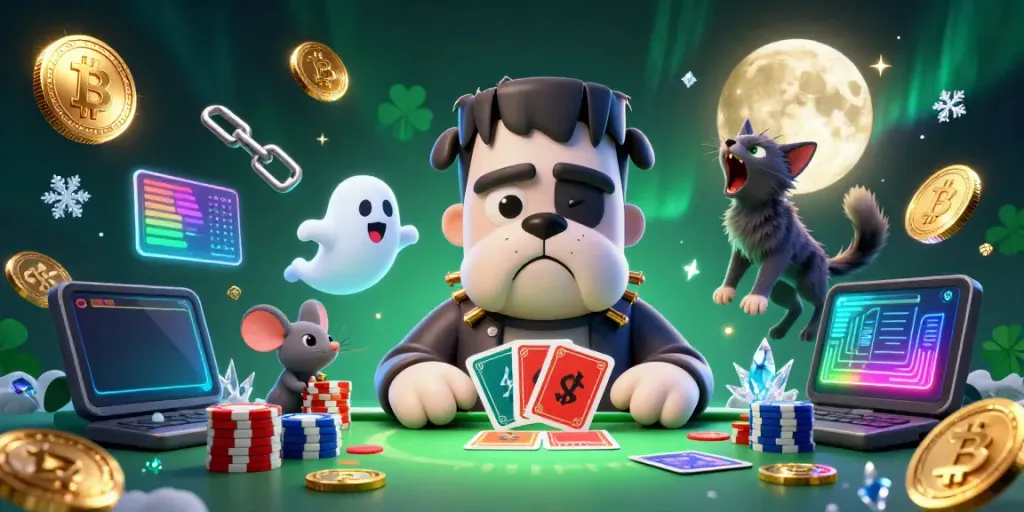Engage with RR88's thrilling 3D casino scene featuring unique characters and vibrant crypto elements.