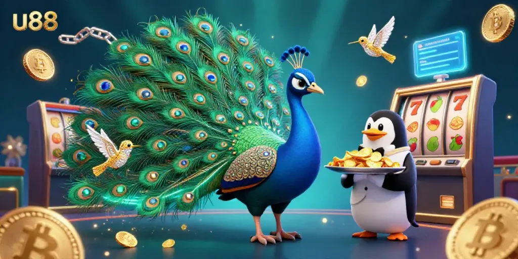 Engage with exhilarating casino games at u88, featuring dazzling characters and vibrant slot machines.