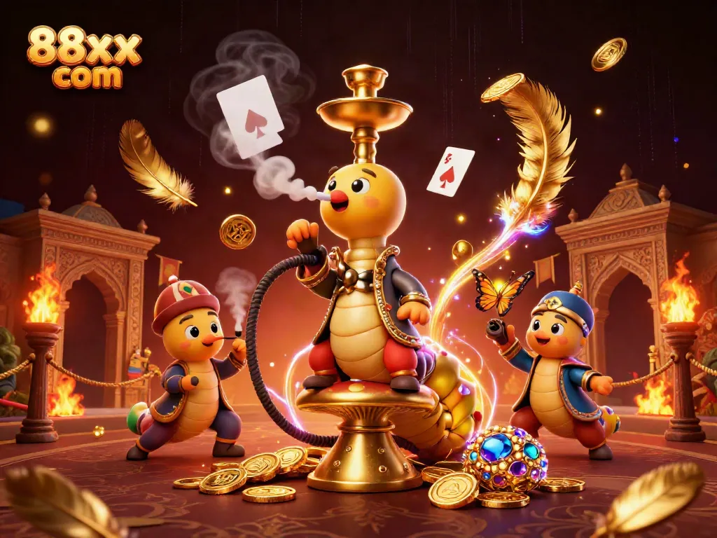 Engage with 88xx com's vibrant casino scene featuring a caterpillar and golden symbols.