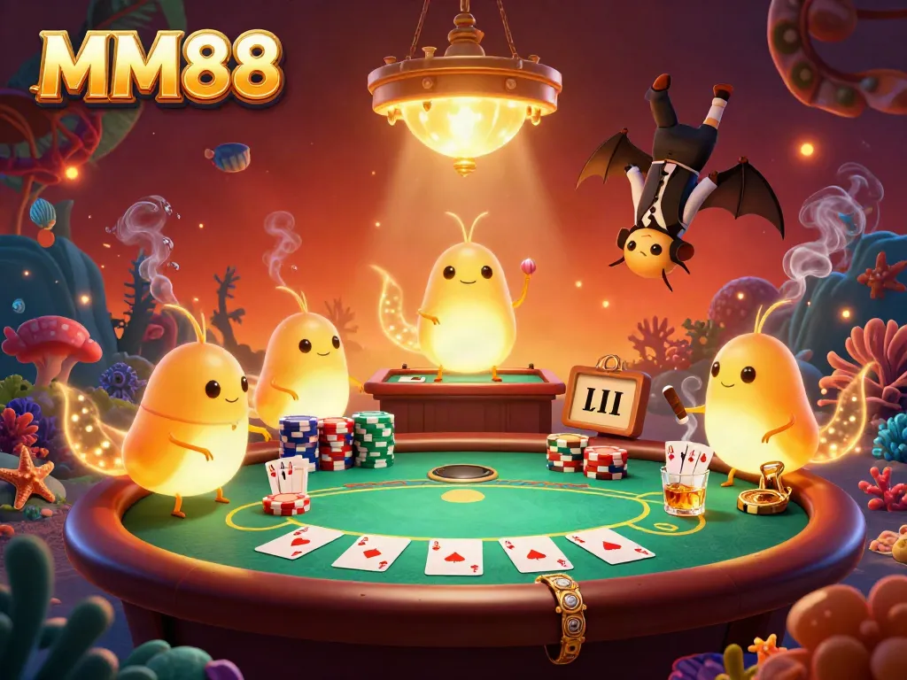 Engage in thrilling gaming at MM88 underwater casino with glowworms lighting a vibrant scene.
