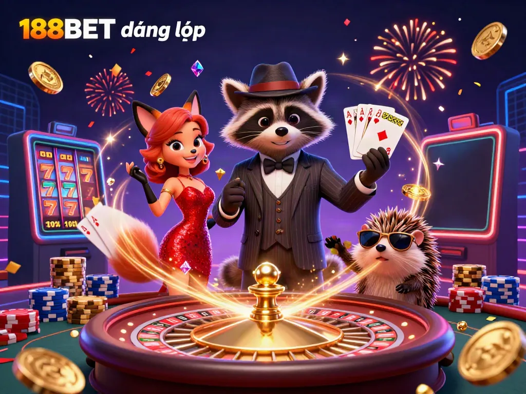 Experience excitement at 188BET đăng nhập with lively casino characters celebrating wins and sharing thrilling moments.