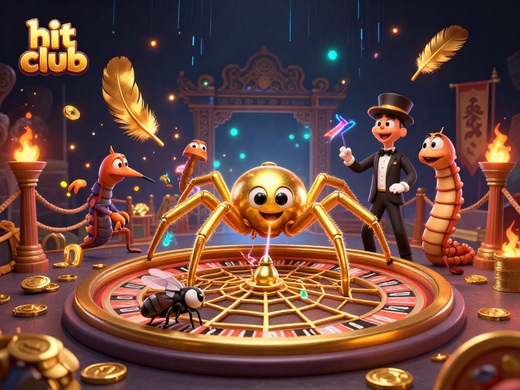 Engage with hit club's thrilling games at the vibrant casino scene featuring dynamic characters.