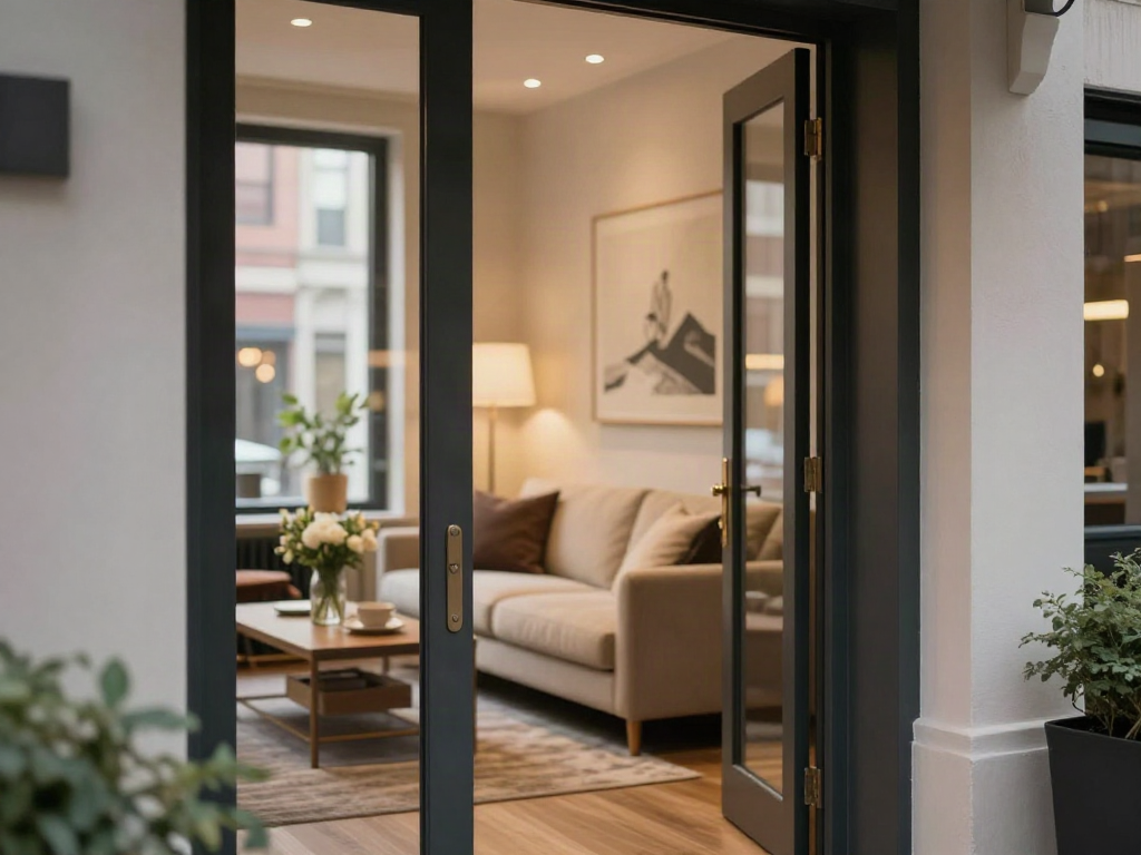 דירות דיסקרטיות entrance with cozy decor, inviting atmosphere, and city views.