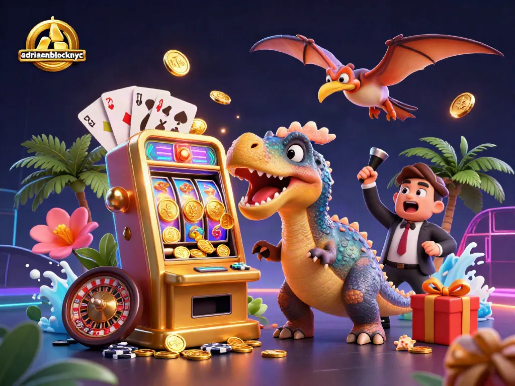 Experience adriaenblocknyc with a dinosaur absurdity, jackpot slots, and thrilling casino visuals.